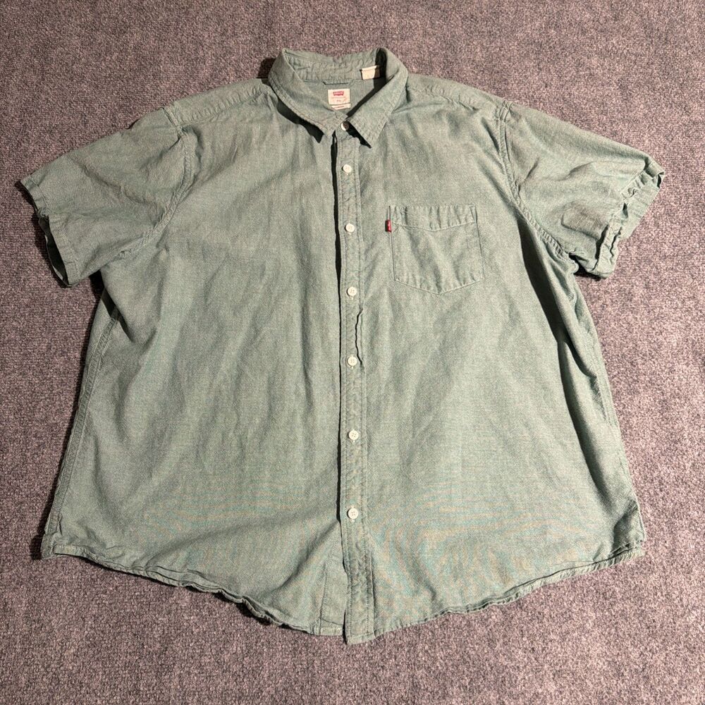 Levi's Button Front Shirt Mens XXL Green Short Sleeve 100% Green Chest Pocket